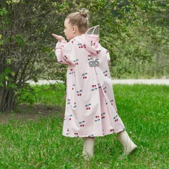 ☆ チェリー ☆ Mサイズ ☆ レインコート キッズ レインコート キッズ ランドセル対応 キッズレインコート レインウェア 収納バッグ付き 収納袋付き 雨具 カッパ リュック対応 透明窓 子ども 子供 こども ボタン ジュニア レディース 通学 自転車