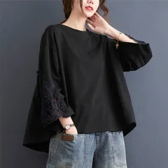 チュニック レース袖 レディース Tシャツ 切替ブラウス 七分袖 カットソー バックフレア プルオーバー チュニック トップス 大人可愛い 春
