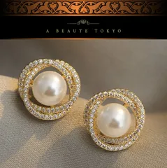 新品◆輝き保証 スワロフスキー と 淡水パール 使用 デザイン ピアス ゴールド◆silver925 保証書 ジュエリーポーチ レディース 本真珠 淡水真珠