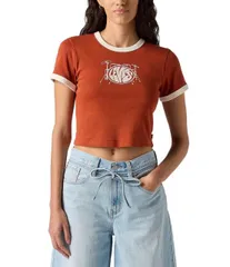 【送料無料】 リーバイス レディース シャツ トップス Levi'sR Drum Set Ringer Graphic Short Sleeve Mini T-Shirt Drum Set Picante