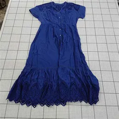 ◇ ⊂ SHIPS シップス コットン100％ 刺繍 半袖 ロング丈 ワンピース サイズONE ブルー系 レディース E  【1509180008121】