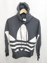 ◇ Θ adidas アディダス ビッグロゴ 長袖 プルオーバー　パーカー サイズXS ブラック レディース P  【1410230006519】