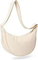 KALIDI トートバッグ レディース 斜めがけ ショルダーバッグ 三日月型 大容量 肩掛けバッグ ナイロン 大きめ 調整可能肩ベルトファスナー付き 男女兼用(ホワイト)