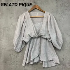 GELATO PIQUE ブラウス パフスリーブ Vネック リラックス グレー ★ ■◇のサムネイル