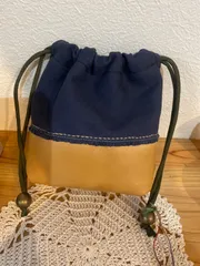 レザークラフト　本革　帆布✖️牛革　巾着ポーチ