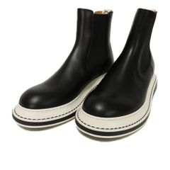 LOEWE ロエベ チェルシー アンクル 37 ショート サイドゴア カーフ ホワイト バイカラー 24cm ロゴ ブラック ブーツ L815S05X12