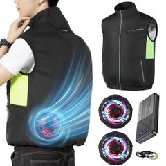 2025暴風ファン & 40800mAh大容量バッテリー  空調作業服 ファン付きベスト 作業用 空調ウェア 冷却 UVカット ブラック L