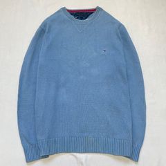 TOMMY HILFIGER トミーヒルフィガー ニット セーター コットンニット ワンポイントロゴ 刺繍 青 Lサイズ No.F252