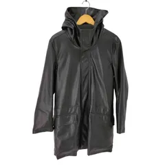 ノーアイディーブラック NO ID.BLACK シンセティックレザーウォームフーデッドハーフコート メンズ JPN：2 