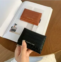 【大人気】三つ折りミニ財布　コンパクトウォレット　キャッシュレス　黒　pu革　極小