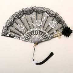扇子 レース 黒 薔薇 ローズ ロリータファッション ゴシックロリータ ロリータ レトロ レディース ダンス ゴージャス おしゃれ 舞台 舞踊 演劇 豪華 ローズ 小道具 ヨーロピアン 女性