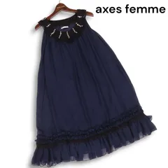 【美品】axes femme アクシーズファム パール ビジュー ノースリーブ ワンピース ドレス Sz.M レディース 紺 ネイビー