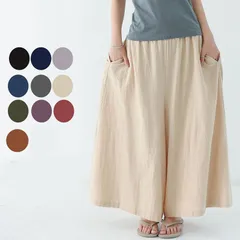 ワイドパンツ レディース ガウチョパンツ 綿麻風 パンツ ウエストゴム 10分丈 ロング ボトムス オシャレ ゆったり ゆるシルエット 春夏 通勤 通学ririt128