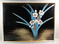 蒔絵 佐藤貞一　百合蒔絵 飾漆板 輪島塗 蒔絵 佐藤貞一 百合蒔絵 飾漆板 輪島塗 美術品・アンティーク