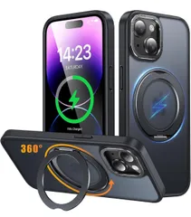 ★iPhone 15 用 ケース Magsafe対応 ワイヤレス充電 360°回転スタンド 縦横両対応 Gunwon スマホケース iphone15 用 米軍規格 耐衝撃 半透明 マット感 マグセーフ 防指紋 リング アイフォン15 用 カバー「ブラック」
