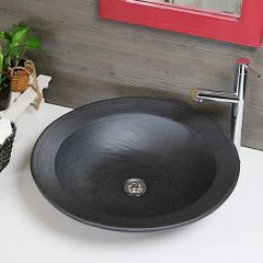 信楽焼 手洗い鉢 洗面ボウル 陶器 幅49cm 大型サイズ 黒窯変リム手洗い鉢 tr-4083