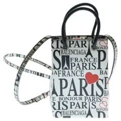 BALENCIAGA (バレンシアガ) ボンジュールパリ ショッピング フォンホルダー ハンドバッグ ショルダーバッグ ホワイト/ブラック/レッド レディース 593826 9065