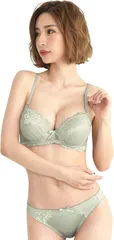 Laulea Akoakoa(ラウレアアコアコア) レディース ブラジャー ショーツ 上下 セット 下着 ランジェリー レース 女性(ペールグリーン,  A70)