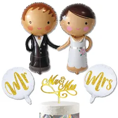 数量限定　新郎新婦 結婚 受付 セット 前撮り ケーキトッパー 披露宴 パーティー バルーン グッズ Wedding デコレーションピック アルミ 飾り付け バルーン 結婚式 風船 (Mr ウェディング & HaHaHa! Mrs)