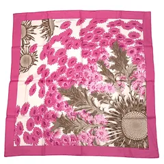 美品 HERMES エルメス スカーフ カレ 90 スクエア ピンク マルチカラー 小物 花柄 シルク100% FLEURS et CARLINES Ⅱ