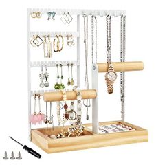 ホワイト Iptienda アクセサリースタンド 人気 ピアススタンド ジュエリー収納 大容量 ジュエリースタンド アクセサリー掛け ネックレス スタンド プレゼント 女性 人気 アクセサリー収納ボックス 腕時計 指輪 ネックレス イヤリング (ホワイト)