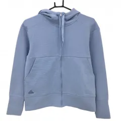 【美品】アディダス ジップパーカー ライトブルー ボーダー織生地 ジャケット レディース M ゴルフウェア adidas