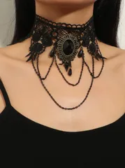 チョーカーネックレス　社交ダンスアクセサリー　チェーンデコレーションレース　黒