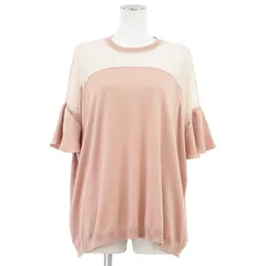 SALE【美品】Valentino ヴァレンチノ ニット 花柄 レース コンビネーション クルーネック 半袖 ウール100％ ブラウス トップス レディース サイズ S ピンクベージュ イタリア製