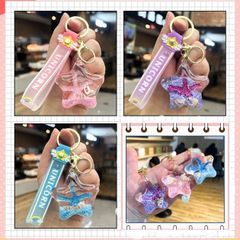 リキッド 星型 アクリル キーホルダー ユニコーンストラップ付き キーチェーン　液体キーホルダー　貝殻　ヒトデ ラメ入り キラキラ　可愛い　ピンク・ブルー・パープル 3色  AU214