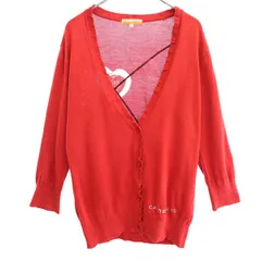 カステルバジャック 総柄 長袖 ニットカーディガン 2 レッド×ホワイト CASTEL BAJAC レディース 【中古】  【221208】