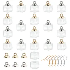 【在庫処分】SUNNYCLUE　13mm2色　スクエア型　イヤリング　ガラスドーム　セット　キャップ付き　フック　ピアス　スクエア　四角　正方形　チャーム　ガラスボール　ネックレス　ガラスビーズ　ペンダント　チャーム　ガラス球　ミニ透明　空　デコキット　アクセ