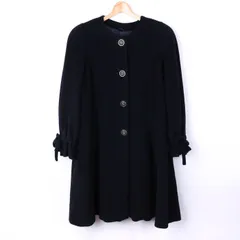 ロングコート ノーカラーコート ウール100% アウター イタリア製 レディース 38サイズ ネイビー CASOR 【中古】