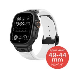 【Apple Watch Series 10/9・Ultra・SE 第2/1世代・49mm/46mm/45mm/44mm】バンド アップルウォッチ ベルト シリコン ステンレス セット スポーツ メンズ 夏 ウルトラ 高級 Dバックル（ブラック/ホワイト）❷