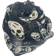 Alexander McQUEEN アレキサンダーマックイーン ストール マフラー スカーフ スカル ブラック 大判 シルク【中古】12503K229