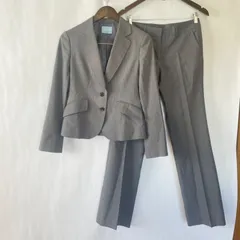 【美品】ザスーツカンパニーシー　レディース　スーツ　セットアップ　40  グレー　ストライプ　背抜き　シルク混　ウール　the suit company she
