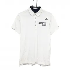 【超美品】ルコックゴルフ 半袖ポロシャツ 白×ダークネイビー ロゴ刺しゅう  メンズ M ゴルフウェア le coq sportif