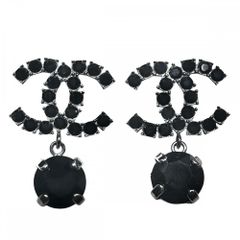 【売り尽くし】 シャネル ピアス レディース ココマーク アクセサリー スイング ココ CHANEL ラインストーン    B18S ブラック 黒 シルバー金具 約4.6g 美品 2018年【中古品】