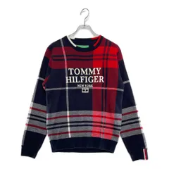 中古 メンズ トミーヒルフィガーゴルフ TOMMY HILFIGER GOLF セーター M 紺/赤　 ネイビー 長袖クルーネック チェック