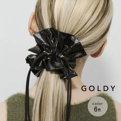 【即納】ドローストリング メタリック シュシュ GOLDY ゴールディ 6240750 goldy ヘアアクセサリー レディース ヘアゴム リボン 大きい メタル ブルー カーキ ホワイト シルバー ブラック グレー  goldy シュシュ 新品 正規品