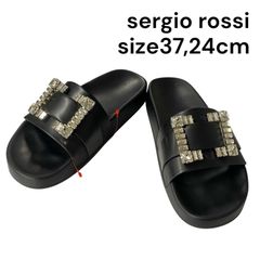 セルジオ ロッシ sergio rossi SR JELLY サンダル フラット 黒 37、24cm レディース 5D804