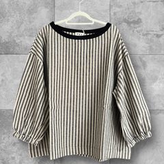 SALE【新品】D*G*Y dgy バルーン袖 ストライプ ブラウス プルオーバー ヒッコリー コットンリネン混