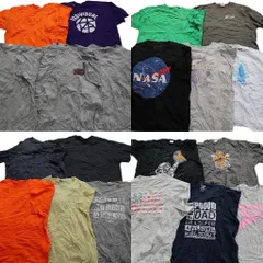 古着卸 まとめ売り カラーmix プリント 半袖Tシャツ 20枚セット (メンズ 2XL ) NASA カレッジ風 無地 オールドネイビー 中古 古着 MZ5186