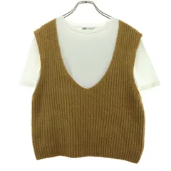 ZARA ザラ 半袖 Tシャツ S ホワイト ニットベスト付属 レディース 古着