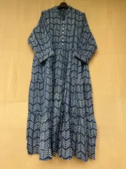 新品Fabindia シルク＆綿ロングワンピース XL ブロックプリント