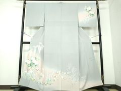 平和屋着物▽上質な紬 単衣 花唐草文 正絹 逸品 CAAS2409xi