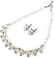 [MORE AUNI] イヤリング ネックレス アクセサリー 2点 セット 結婚式 ウェディング 新婦 演奏会 お呼ばれ フォーマル パーティー 冠婚葬祭 二次会 コットン パール レディース ロング チェーン BNR-0 [イヤリングセット / B-016]