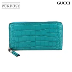 未使用 展示品 グッチ GUCCI クロコダイル ラウンドファスナー 長財布 ブルーグリーン系 307984 バンブーフリンジ Long Wallet 90275366