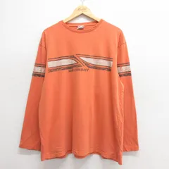 XL/古着 ユニオンベイ 長袖 ビンテージ Tシャツ メンズ 90s ビッグロゴ 大きいサイズ コットン クルーネック オレンジ 25may27 中古
