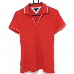 ★特価★【美品】トミーヒルフィガー 半袖スキッパーシャツ レッド×白 胸元ロゴ刺しゅう レディース M ゴルフウェア Tommy Hilfiger Golf