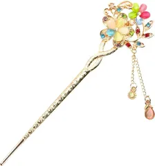 Miaomyao ミャオミャオ 簪 かんざし 一本 髪飾り 和装 留袖 アンティーク キュービックジルコニア ペア カップル フラワー 桜 花 モチーフ ピンクゴールド ヘアアクセサリー(colorful,  ワンサイズ)
